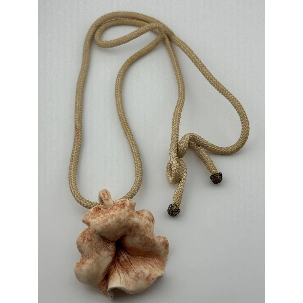 Vintage Miriam Haskell Signed Ceramic Flower Pendant Original Rope Necklace